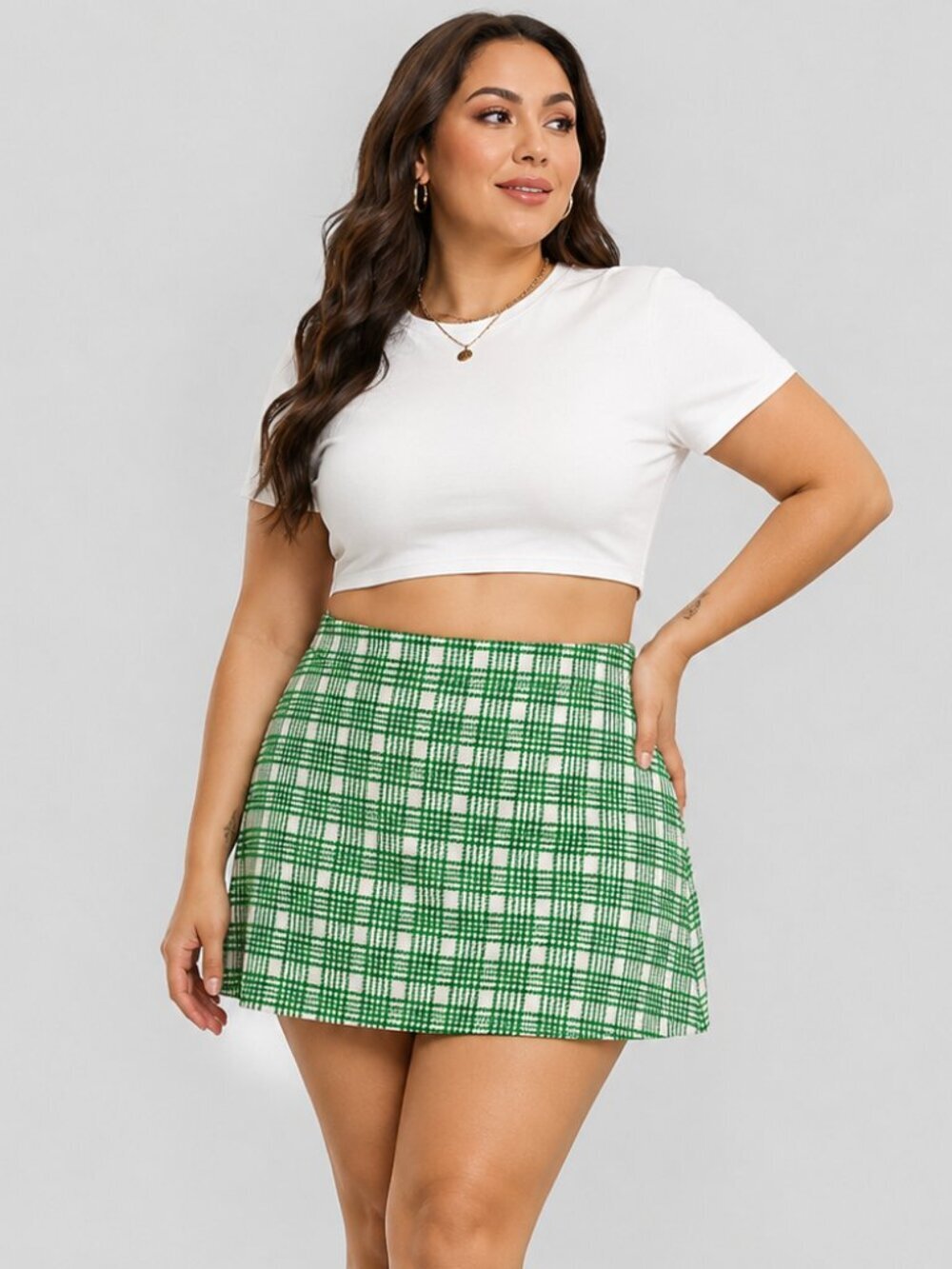 Shein Green Plaid Mini Skirt
